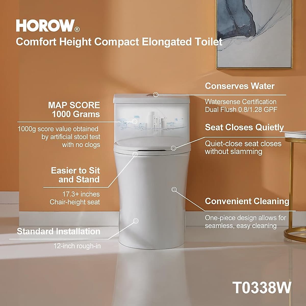 HOROW T0338W Compact One-Piece Toilet